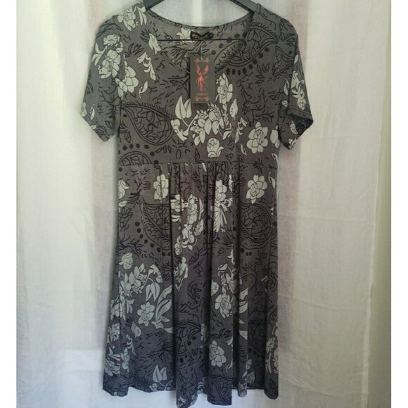 NWT REBORN Floral Gray Shirt Dress Short Sleeve Whimsy Goth Women's Size L - Picture 1 of 13